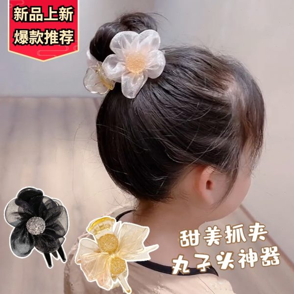 花朵马尾蝴蝶结发饰固定抓夹丸子头款抓夹甜美勺后亲子气质儿童脑