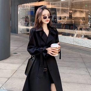 外套女新款 韓英倫風2023系黑色風衣春秋大衣顯瘦小個子氣質中長款