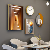 现代钟表大餐厅装 饰画壁画组合置物架铝合金画壁挂壁饰艺术挂画