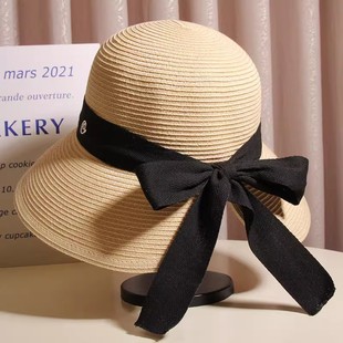 法式优雅蝴蝶结渔夫帽女夏新款高级感太阳帽出海边沙滩遮阳防晒帽