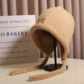 日系时尚 卷边毛线套头懒人帽子女秋冬韩版 保暖护耳雷锋绑带包头帽