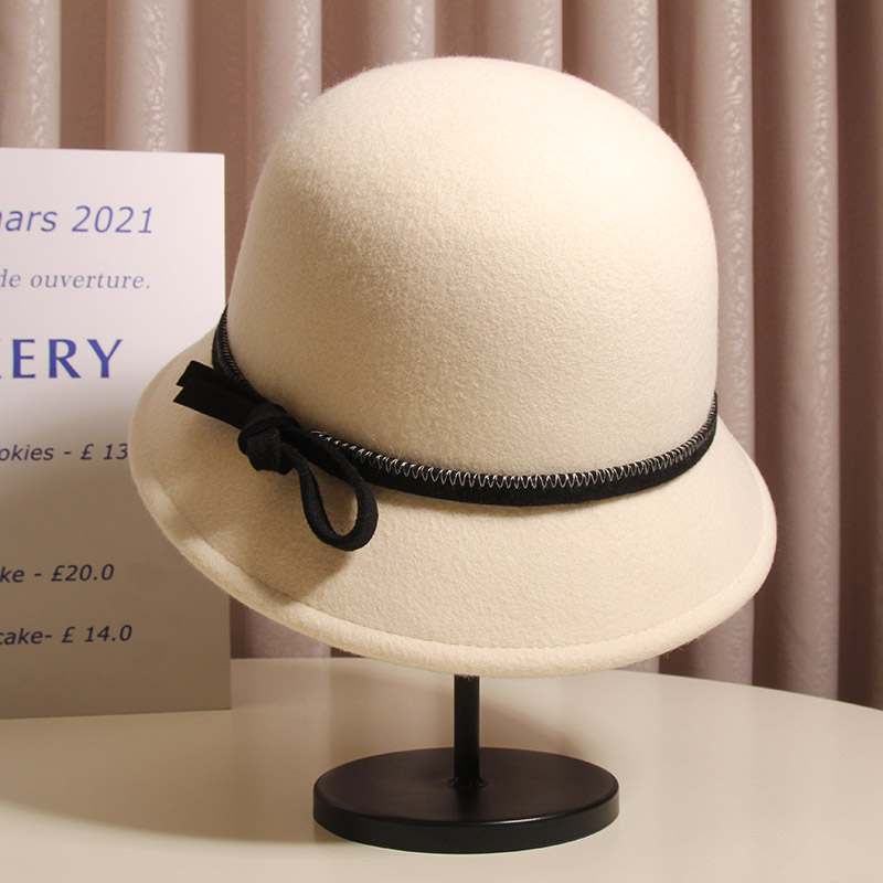 赫本风羊毛呢渔夫帽女秋冬法式复古圆顶保暖盆帽优雅气质百搭礼帽