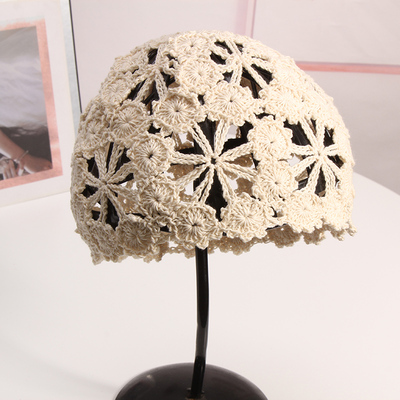 春夏蕾丝镂空手工瓜皮包头帽钩花