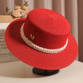 英伦风平顶草帽子女韩版 潮百搭夏季 出游防晒遮阳沙滩帽草编礼帽潮