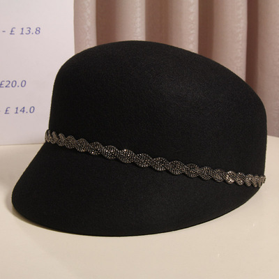 鸭舌帽女秋冬日系优雅水钻羊毛马术帽英伦复古百搭贝雷帽气质礼帽