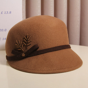 鸭舌帽子女秋冬优雅花朵羊毛呢马术帽英伦复古时尚贝雷帽百搭礼帽