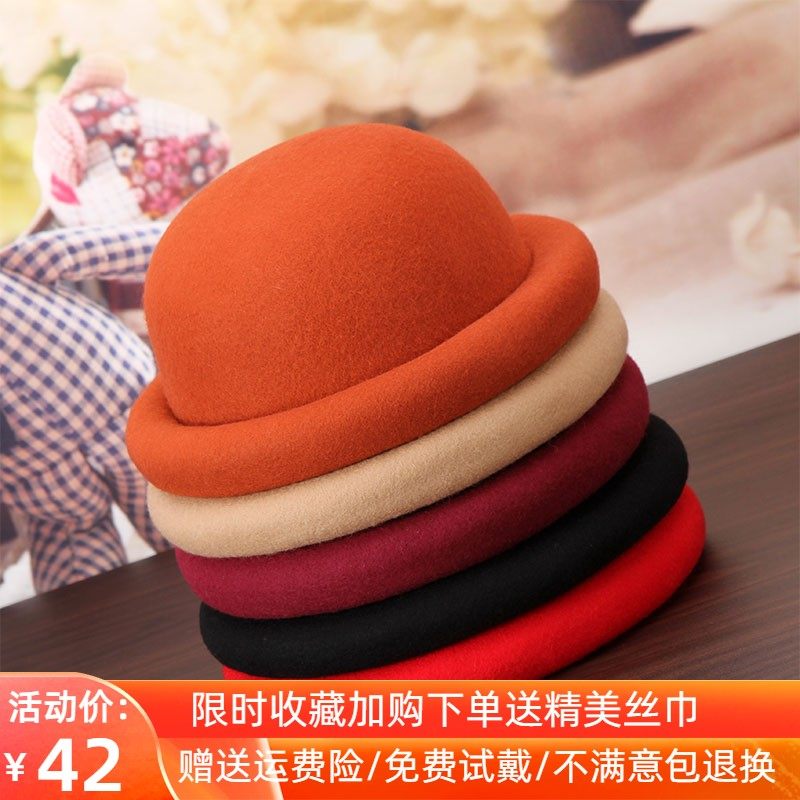 新款儿童帽子女童秋冬宝宝羊毛呢帽子男童丸子帽羊毛呢亲子礼帽潮