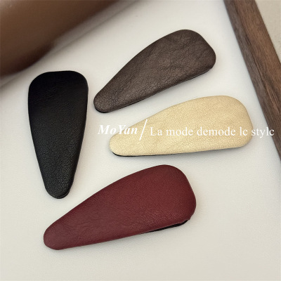 复古做旧裂纹皮质水滴发夹韩版气质安可拉红三角BB夹侧边刘海夹子