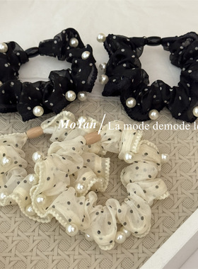 清新花边波点小肠发圈珍珠头绳新款扎马尾发绳女高弹力扎头发皮筋