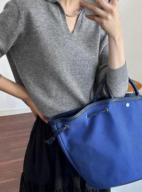 时简 经典宽松翻领羊毛衫十三行女装新款无缝一体保暖针织衫03613