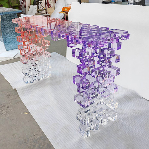 ZYCY玄关台亚克力方块鸳鸯配色