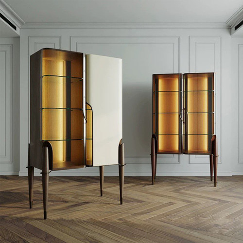 意式轻奢实木酒柜玻璃门展示柜