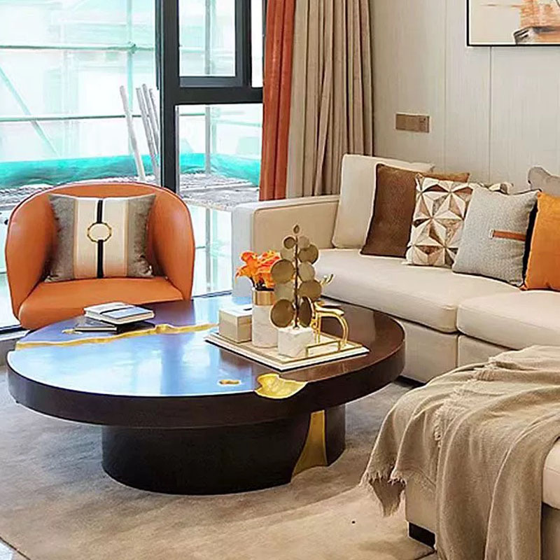 意式轻奢茶几客厅家用小户型创意设计师高端实木树榴皮裂纹咖啡桌