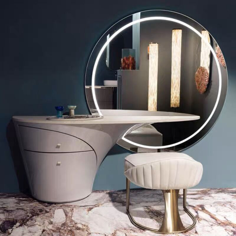 意式轻奢梳妆台镜子带灯高级感简约现代设计师别墅主卧一体化妆桌