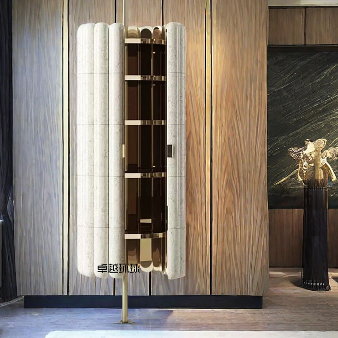 意式不锈钢酒柜轻奢高档高级感客厅家用新款立柱式红酒柜展示柜