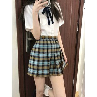 校供感狗短格子百褶裙学生辣妹 秋刀鱼jk制服甜美日系白色衬衫