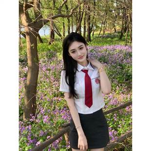 制服短款 衬衫 韩系jk白色夏季 收腰学院短袖 衬衣包臀裙 韩式 短袖