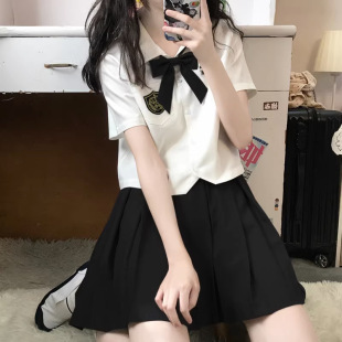 jk原创衬衫 短袖 短款 学院风衬衣小个子上衣搭配百褶裙jk制服套装