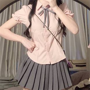 显瘦收腰纯欲短袖 夏季 制服短袖 新款 衬衣上衣 学院风polo领JK衬衫