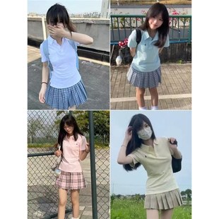 短袖 2025新款 日系校供感修身 polo衫 T恤女甜美上衣 JK制服原创正版
