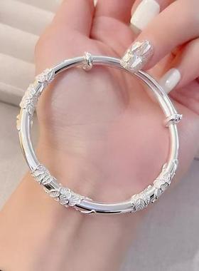 繁花纯银手镯女莫比乌斯999实心足银镯子竹节光面手环送女友礼物