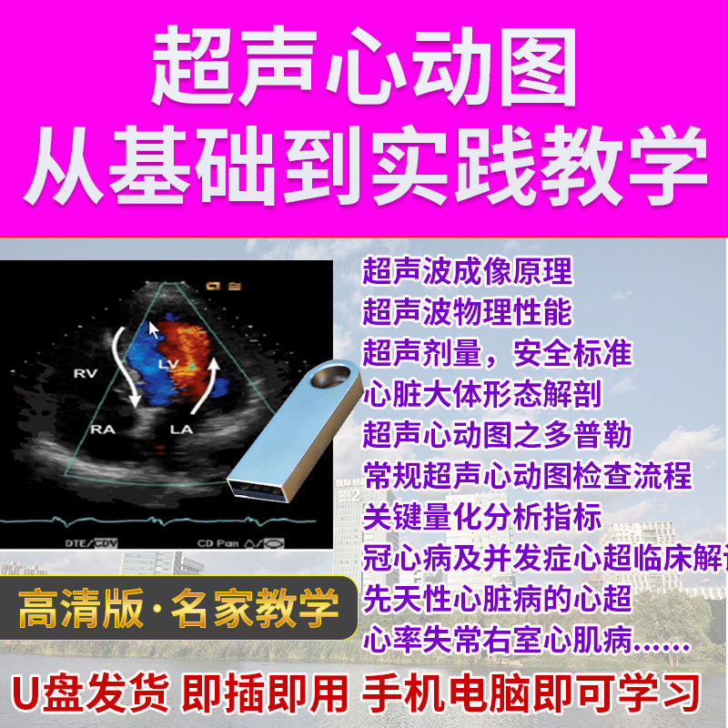 U盘超声心动图教学视频零基础入门超声波成像原理重症心脏解剖