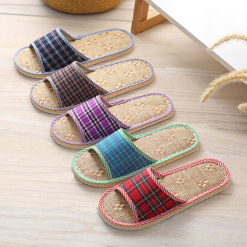 春夏草席凉拖鞋室内家居待客男女地板酒店静音泡沫底软底亚麻拖鞋