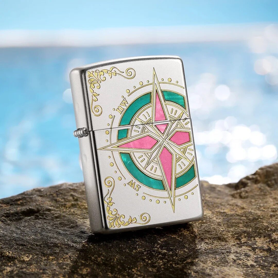 Zippo 爱情海指南针打火机正版煤油限定贝壳镶嵌镀银礼物送男朋友