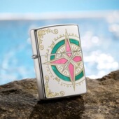 Zippo 煤油限定贝壳镶嵌镀银礼物送男朋友 爱情海指南针打火机正版