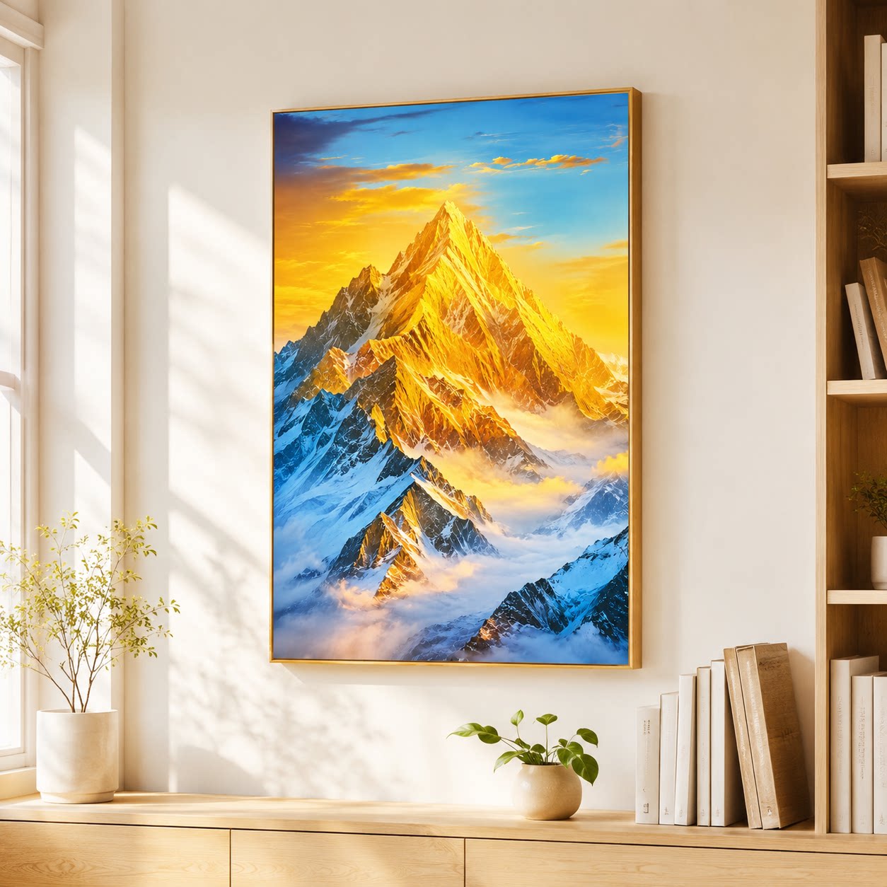 酒店民宿现代玄关手绘油画雪山云海客房大堂背景墙艺术挂画工程款