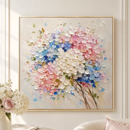 花开见喜手绘油画小红薯热款肌理轻奢客厅花卉挂画入户玄关装饰画