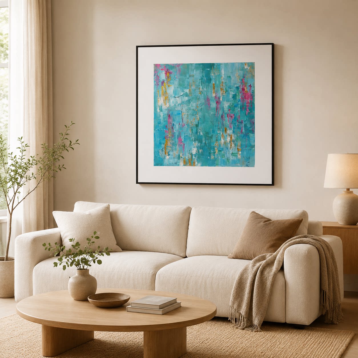 现代简约蓝绿抽象手绘油画客厅玄关装饰画入户走廊沙发背景墙挂画