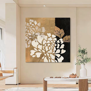 抽象牡丹肌理手绘油画客厅餐厅装饰画现代简约侘寂风花卉玄关挂画