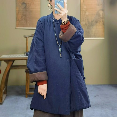 新中式立领盘扣中长款棉服外套