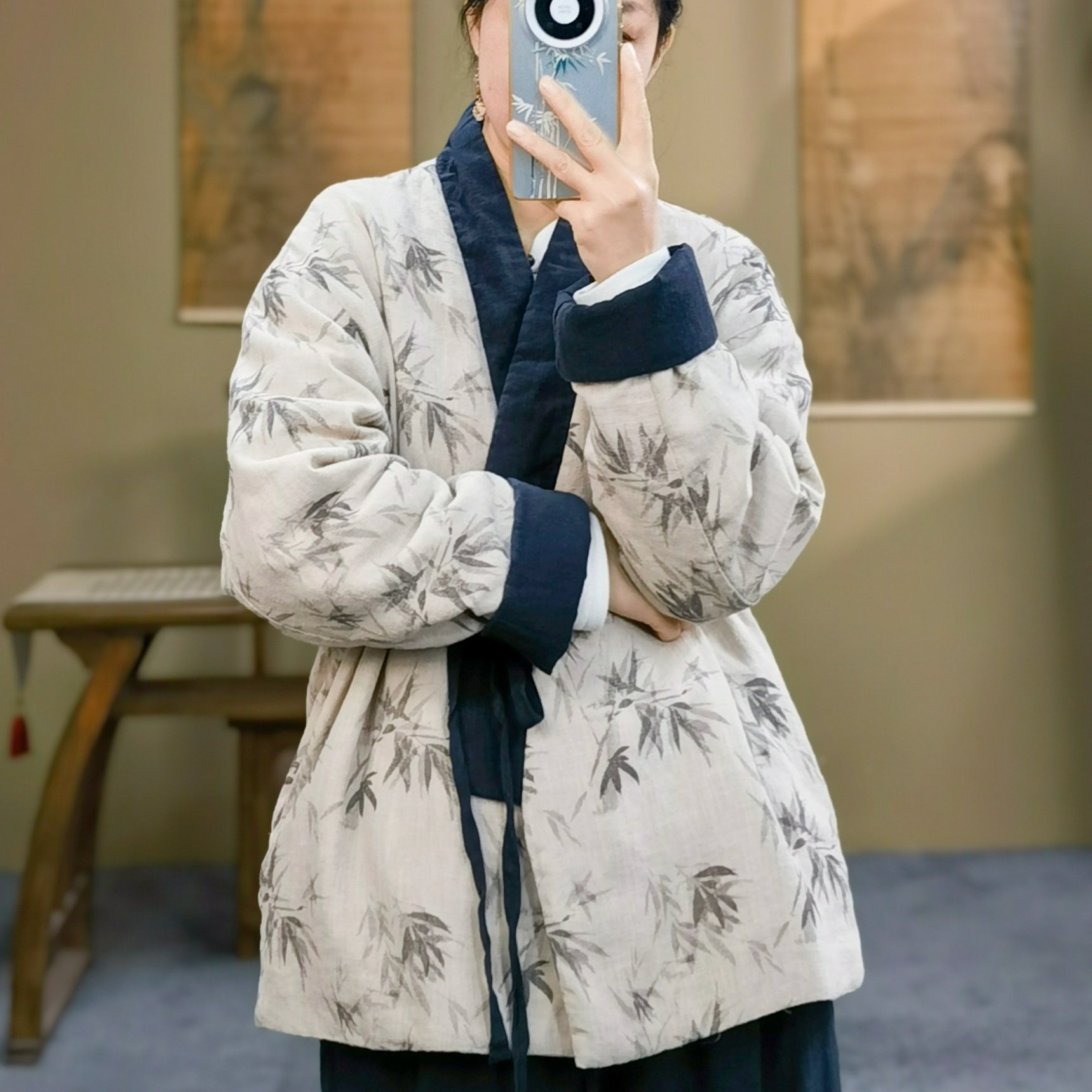 束心新中式冬装新款棉衣女文艺复古亚麻印花拼色V领斜襟系带棉服,女装/女士精品,上衣,淘宝优惠券,粉丝福利购,淘宝优惠卷