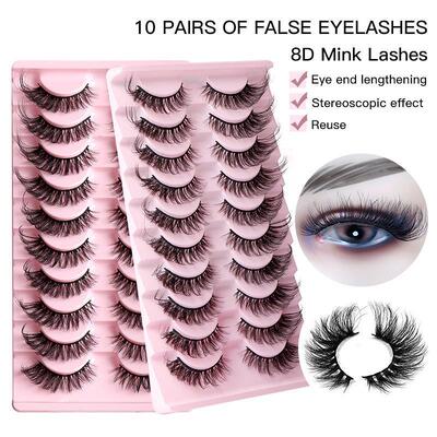 10 Pairs Eyelashes Lashes Natural Wispy Fluffy Fake Eyelashe