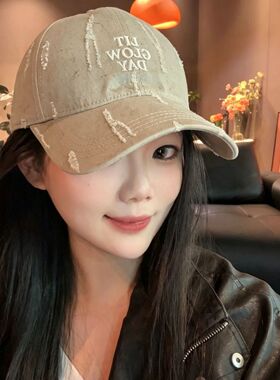 L1破洞刺绣软顶棒球帽女宽檐显脸小休闲百搭遮阳防晒鸭舌