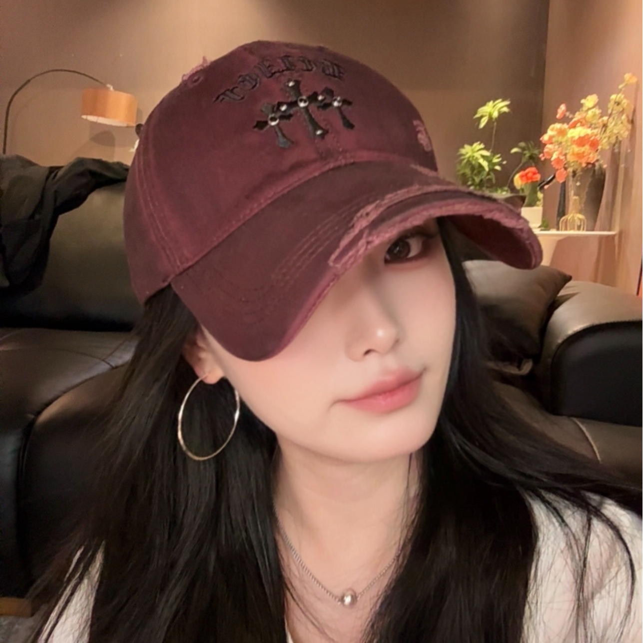 L7复古做旧软顶新款铆钉刺绣棒球帽女宽檐显脸小休闲百搭遮阳防晒