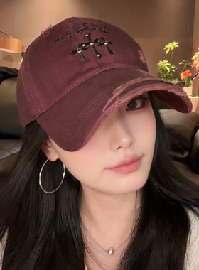 L7复古做旧软顶新款铆钉刺绣棒球帽女宽檐显脸小休闲百搭遮阳防晒