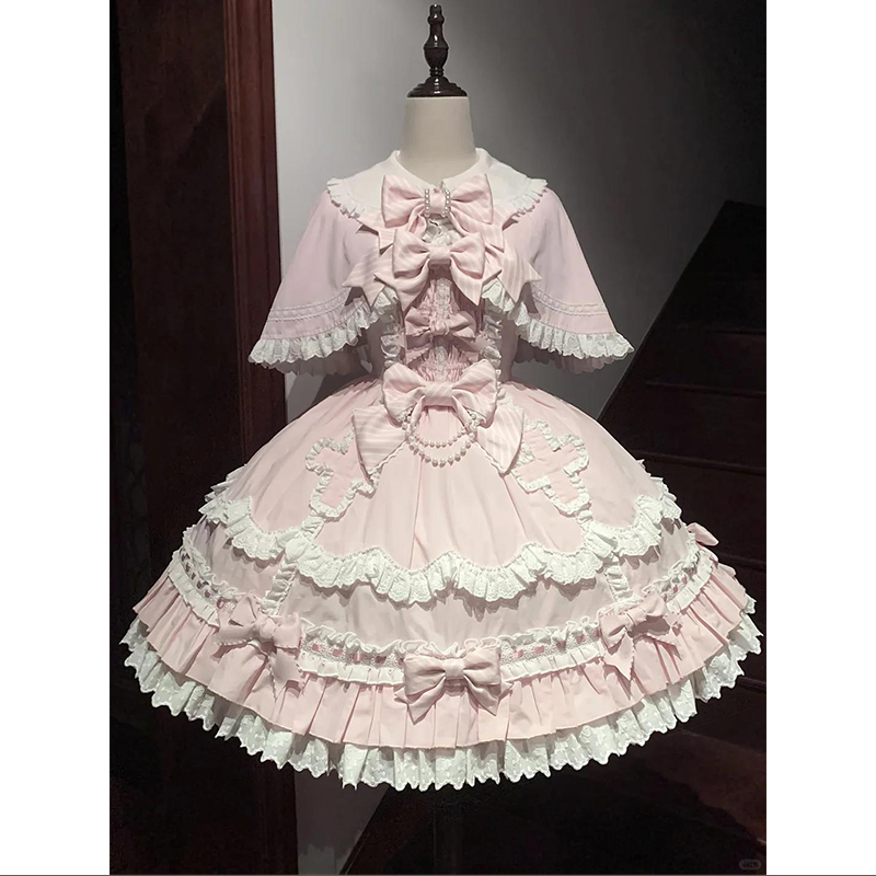 thumbnail for Pink cute doll feeling sweet Lolita skirt jsk cloak antique feeling lolita girly heart princess dress