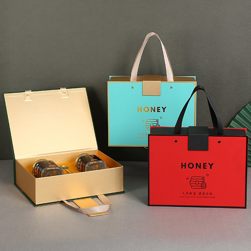 通用手提礼盒空盒订制高档蜂蜜包装盒定制玻璃瓶红色伴手礼礼品盒