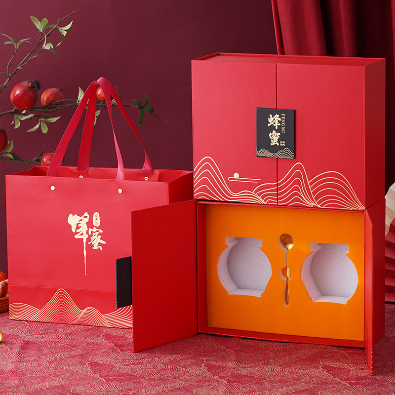 高端礼盒包装2025高档蜂蜜礼品盒含瓶子手提包装盒空盒定制小批量