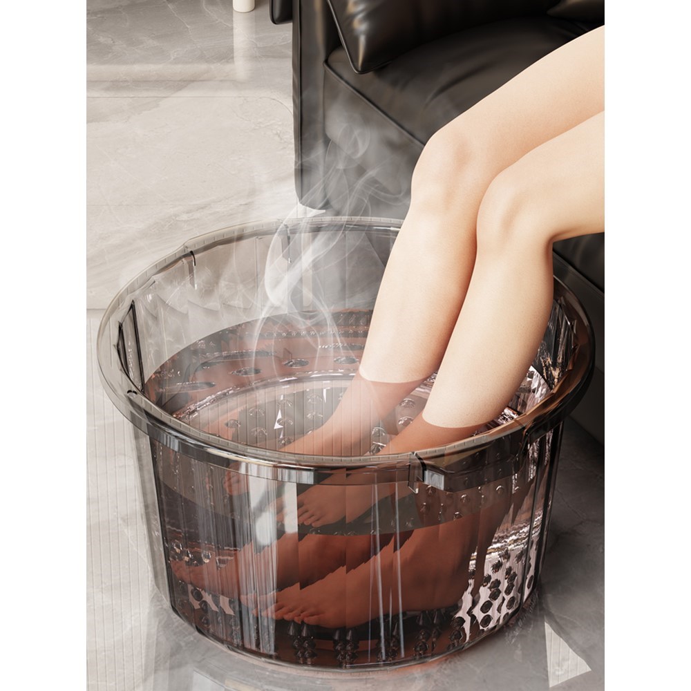 养生泡脚桶家用加高加深按摩洗脚桶加厚透明高颜值过膝大号足浴盆