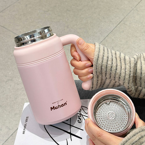 女生高颜值不锈钢1L大容量保温杯带手柄便携水杯办公室泡茶杯子男