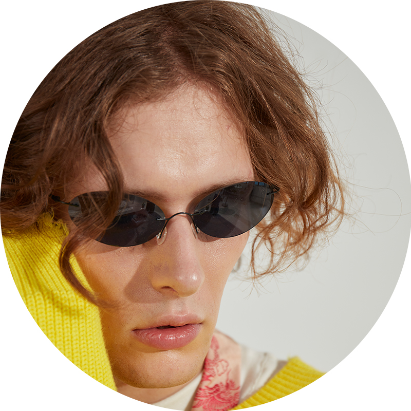 【特价】MIXSEVEN80年代复古黑色椭圆形墨镜细腿无边框眼镜太阳镜