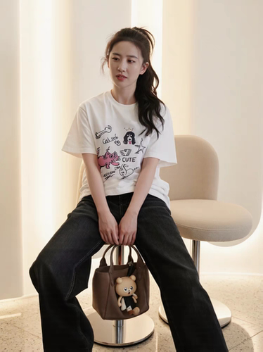 同款2025新款夏季卡通印花白色短袖T恤女宽松显瘦休闲百搭上衣女