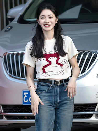 刘浩存同款2025新款白色卡通印花短袖T恤女宽松显瘦百搭上衣女潮