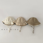 潮夏 纯色遮阳渔夫帽儿童宝宝出游太阳帽子韩版 婴儿防晒帽夏季 薄款