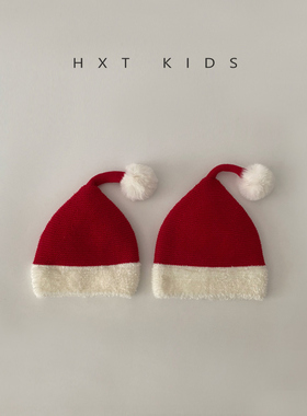 2025年新款婴儿圣诞帽冬季洋气保暖套头帽子新年红色儿童针织帽冬