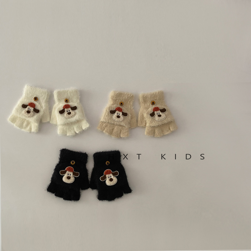 儿童手套冬季半指超萌可爱小狗保暖男童女童宝宝冬天分指韩版指套